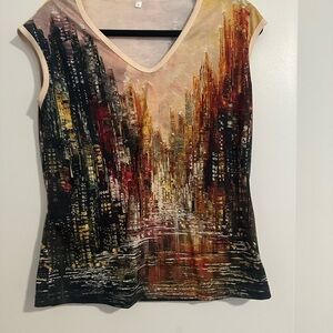Abstract Cityscape Print Women's Top